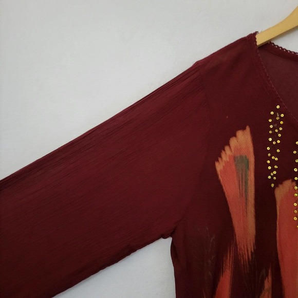 Greater Good Hippie Bohemian Tunic Burgundy Rhinestone Embroidered Plus Sz 1X-2X - Picture 4 of 9